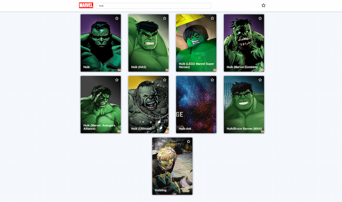 marvel search screenshot repository